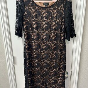 Connected Apparel Black Lace Overlay Dress